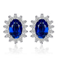 JewelryPalace Princess Diana Kate Middleton Class Gemstone Birthstone Cleated Sapphire Simulated Emerald Stud Earrings for Women 14k Gold Plated 925 Sterling Silver Earrings for Women Earings Set