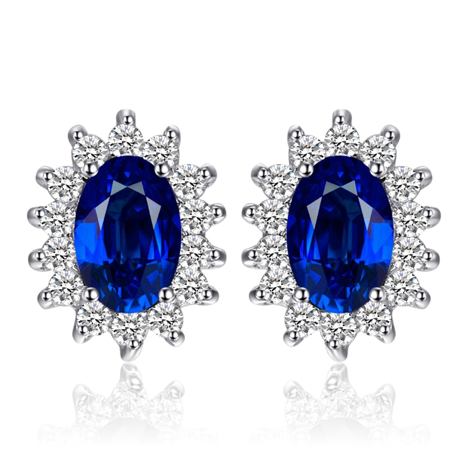 JewelryPalace Princess Diana Kate Middleton Class Gemstone Birthstone Cleated Sapphire Simulated Emerald Stud Earrings for Women 14k Gold Plated 925 Sterling Silver Earrings for Women Earings Set