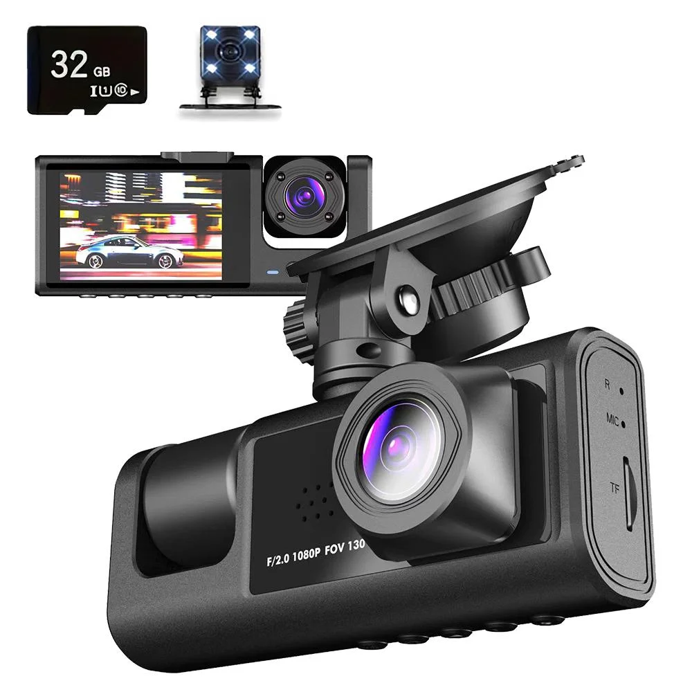 Dashcam 3 Caméras Voiture 1080P – Avant Cockpit Arrière 32Go