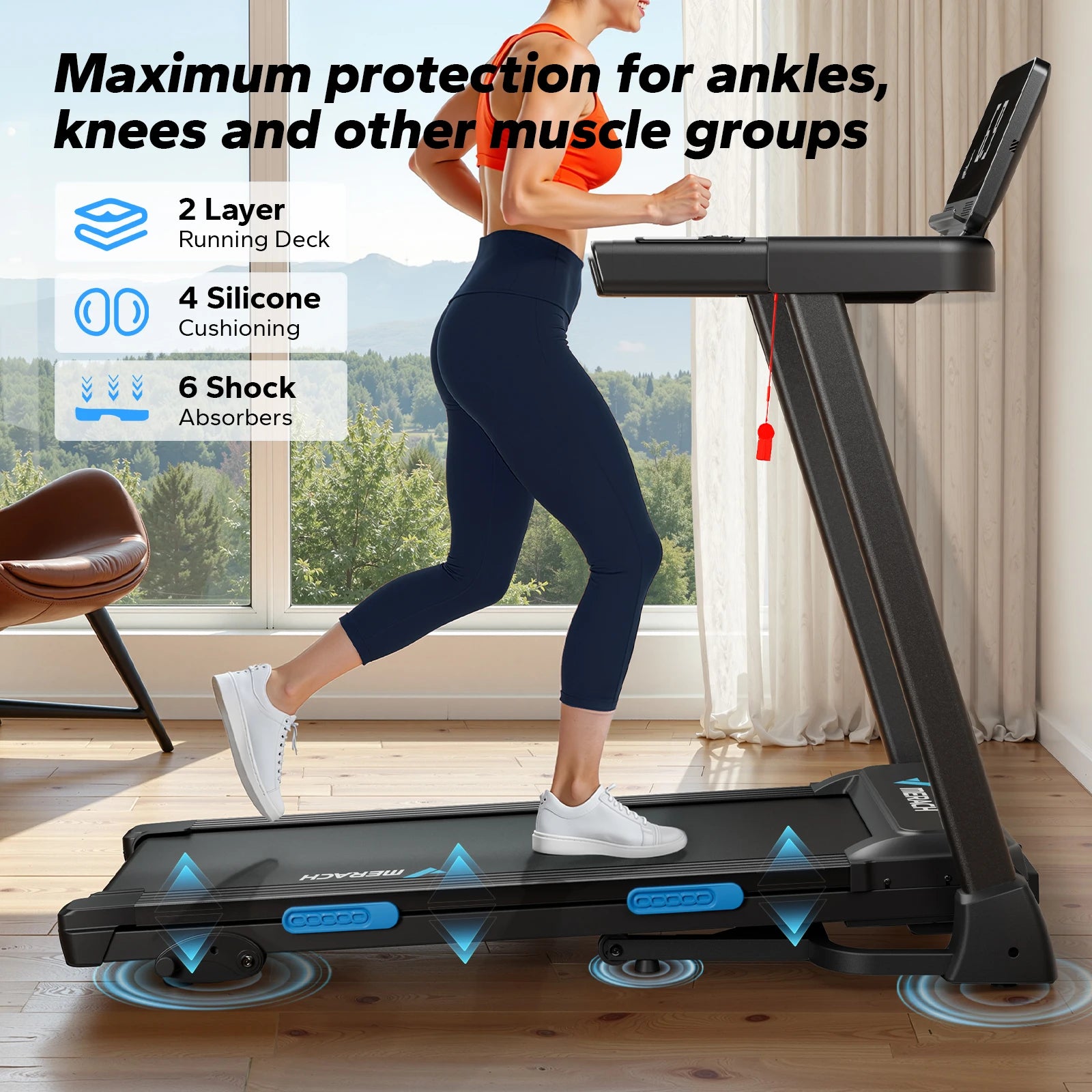 MERACH tapis roulant pliable T12 inclinaison 0.8-12 km/H tapis de marche permettant de gagner de l'espace affichage LED APP surveillance de la fréquence cardiaque 16.5 "ceinture plus large