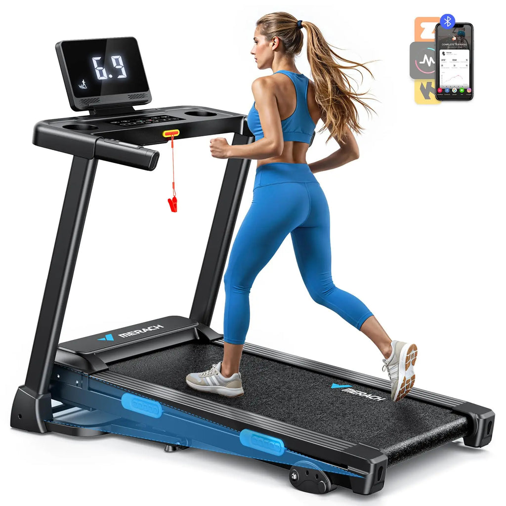 MERACH tapis roulant pliable T12 inclinaison 0.8-12 km/H tapis de marche permettant de gagner de l'espace affichage LED APP surveillance de la fréquence cardiaque 16.5 "ceinture plus large