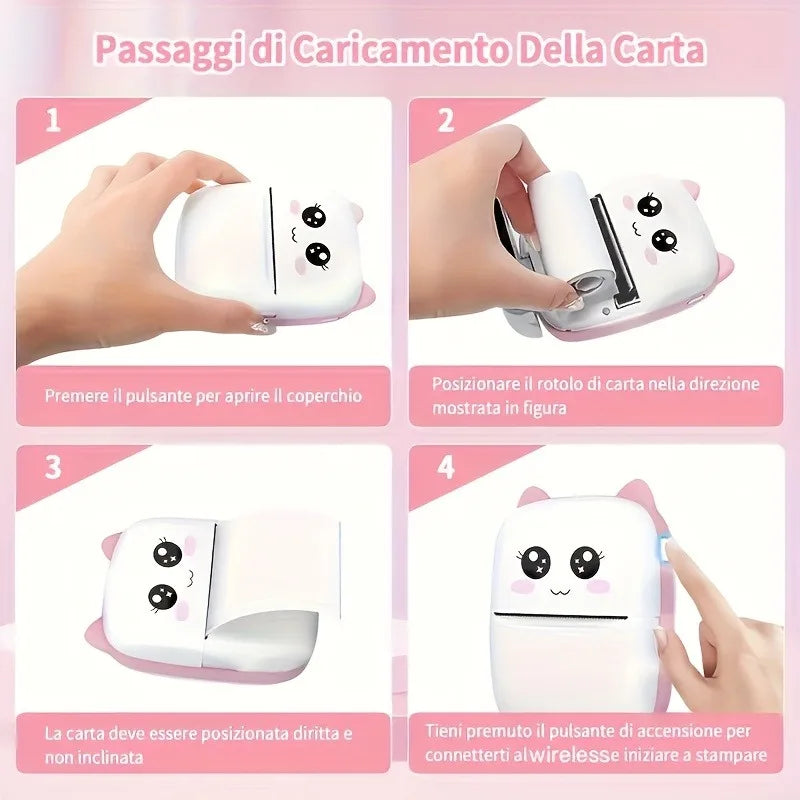 Mini imprimante thermique portable - Impression instantanée, compatible avec iOS/Android, pour photos, étiquettes, notes, sans fil, charge USB