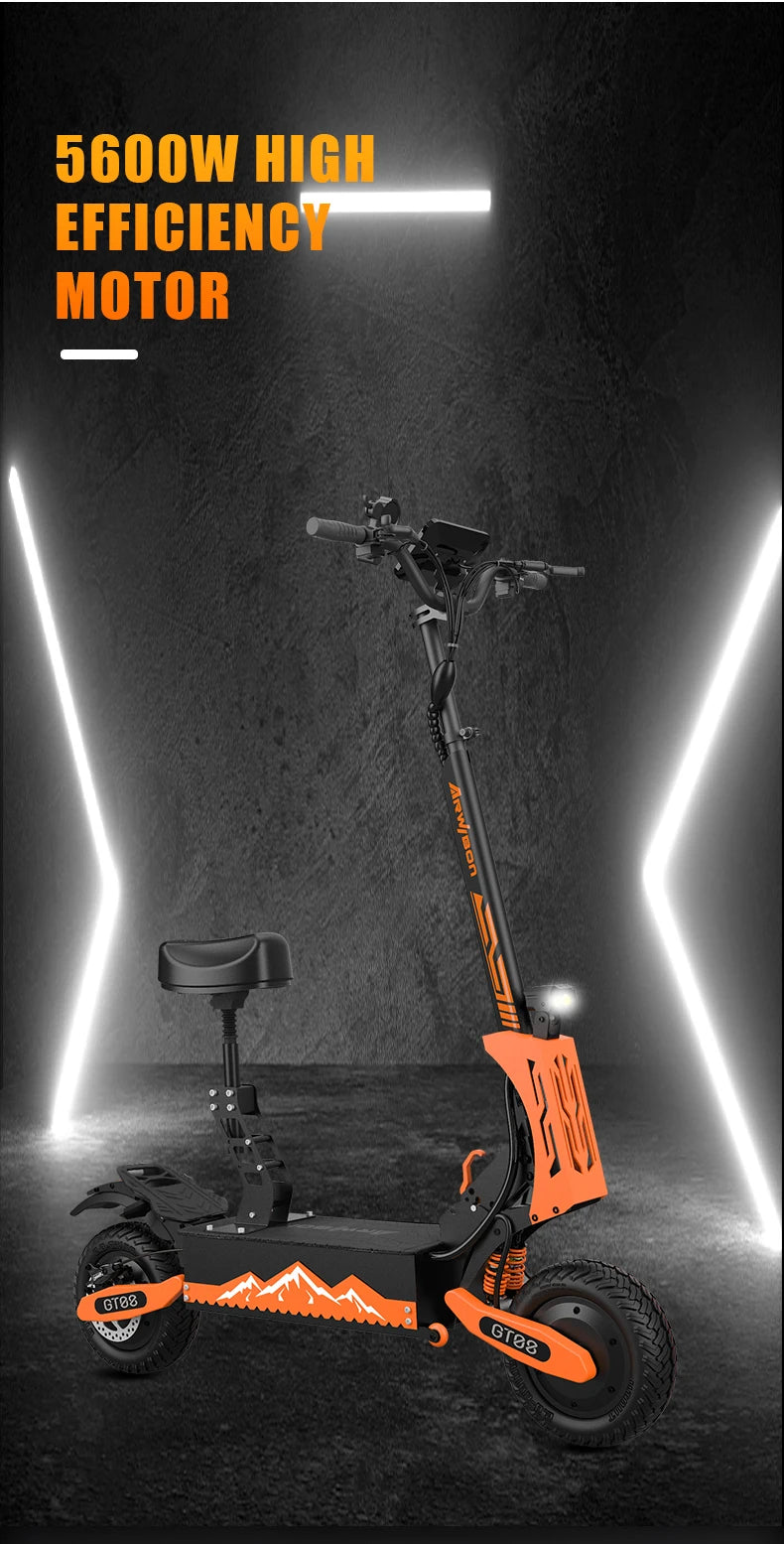 Arwibon GT08 Scooter électrique adulte 5600W moteur vitesse maximale 46MPH, 60V27AH, 11 pouces pneus tout-terrain Sport banlieue pliant EScooter