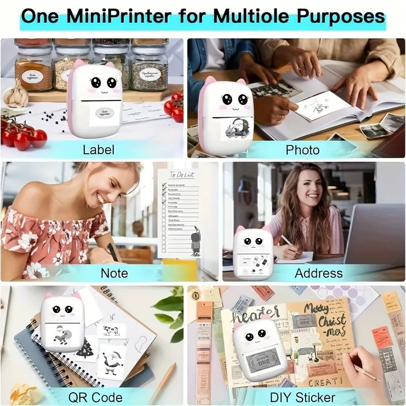 Mini imprimante thermique portable - Impression instantanée, compatible avec iOS/Android, pour photos, étiquettes, notes, sans fil, charge USB