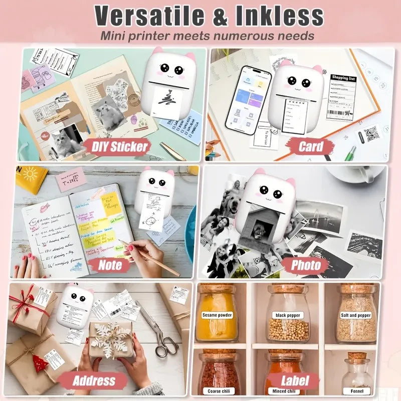 Mini imprimante thermique portable - Impression instantanée, compatible avec iOS/Android, pour photos, étiquettes, notes, sans fil, charge USB