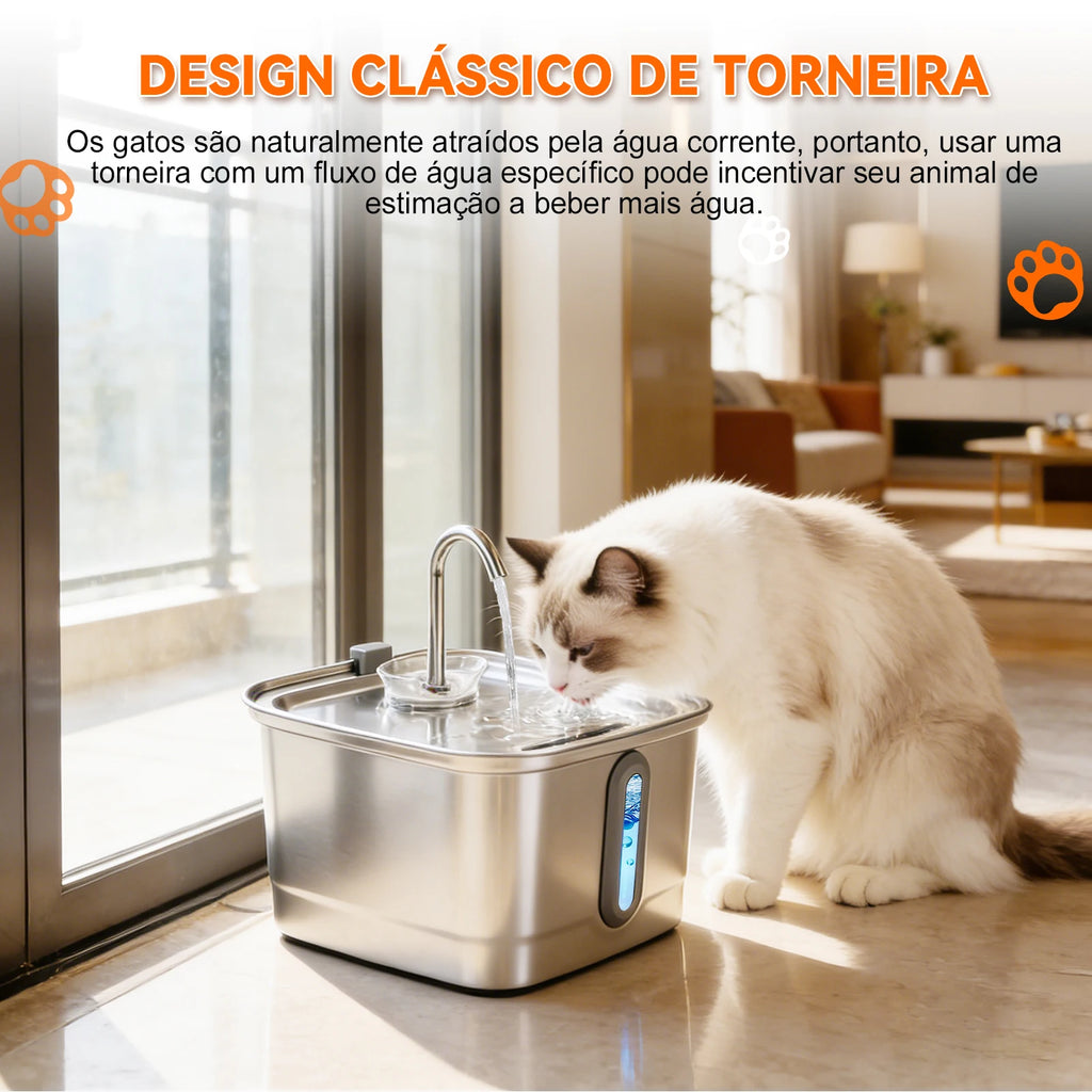 Mstail TY08 Distributeur d'eau automatique 3L en acier inoxydable pour animaux de compagnie, fontaine pour chats et chiens avec fenêtre de visualisation, abreuvoir silencieux, design de robinet classique