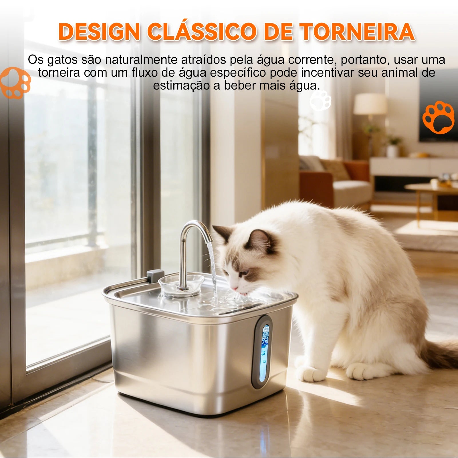 Mstail TY08 Distributeur d'eau automatique 3L en acier inoxydable pour animaux de compagnie, fontaine pour chats et chiens avec fenêtre de visualisation, abreuvoir silencieux, design de robinet classique