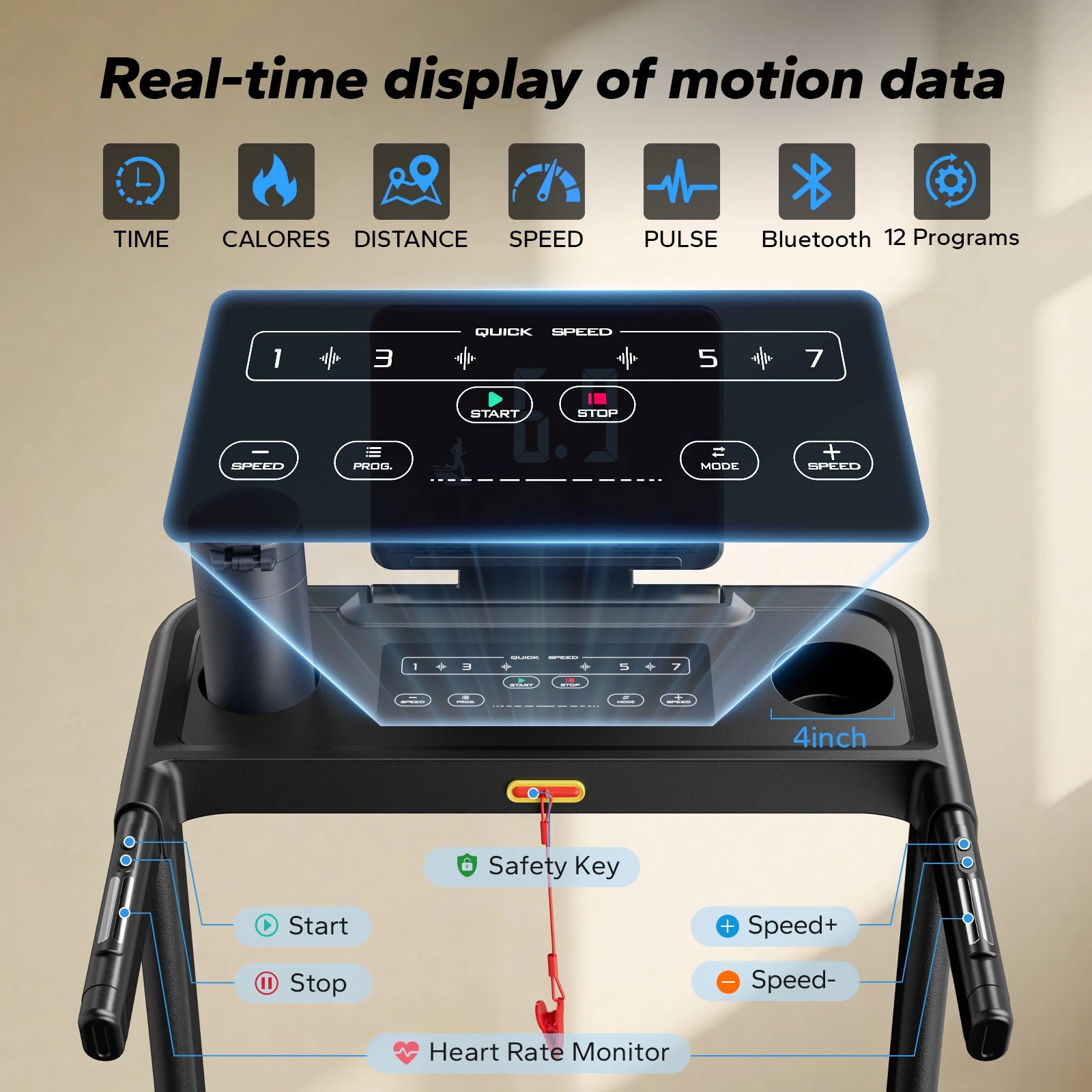 MERACH tapis roulant pliable T12 inclinaison 0.8-12 km/H tapis de marche permettant de gagner de l'espace affichage LED APP surveillance de la fréquence cardiaque 16.5 "ceinture plus large