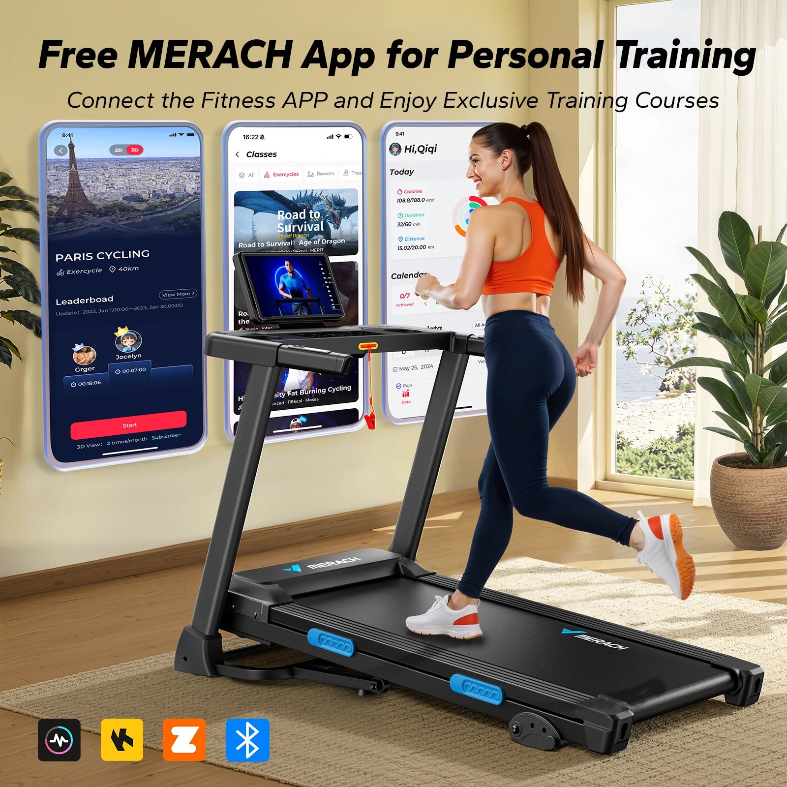 MERACH tapis roulant pliable T12 inclinaison 0.8-12 km/H tapis de marche permettant de gagner de l'espace affichage LED APP surveillance de la fréquence cardiaque 16.5 "ceinture plus large