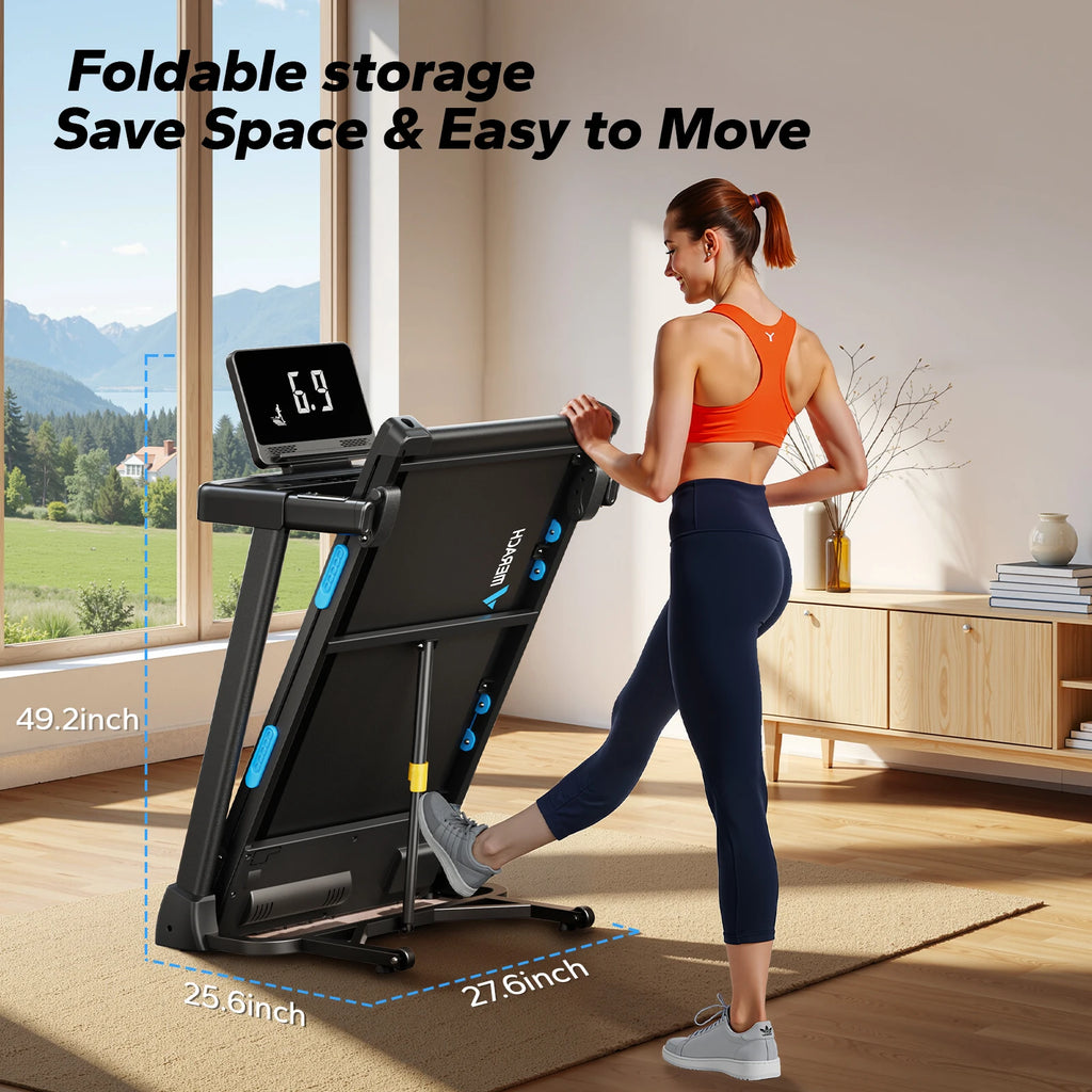 MERACH tapis roulant pliable T12 inclinaison 0.8-12 km/H tapis de marche permettant de gagner de l'espace affichage LED APP surveillance de la fréquence cardiaque 16.5 "ceinture plus large