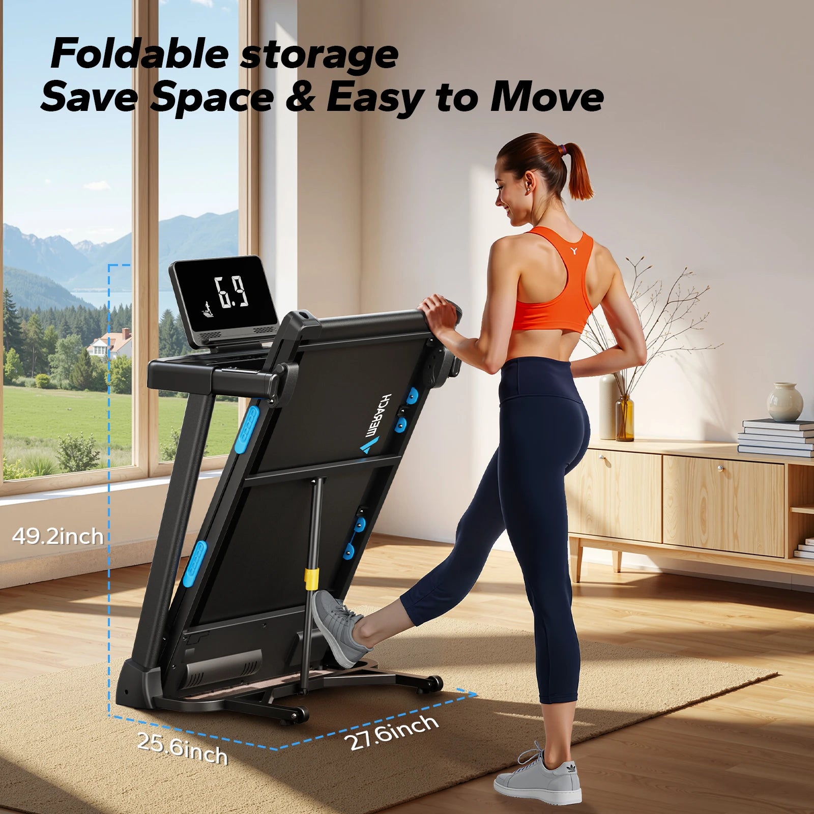 MERACH tapis roulant pliable T12 inclinaison 0.8-12 km/H tapis de marche permettant de gagner de l'espace affichage LED APP surveillance de la fréquence cardiaque 16.5 "ceinture plus large