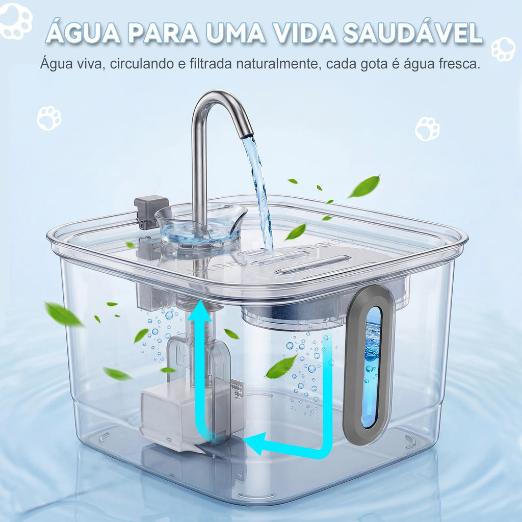 Mstail TY08 Distributeur d'eau automatique 3L en acier inoxydable pour animaux de compagnie, fontaine pour chats et chiens avec fenêtre de visualisation, abreuvoir silencieux, design de robinet classique