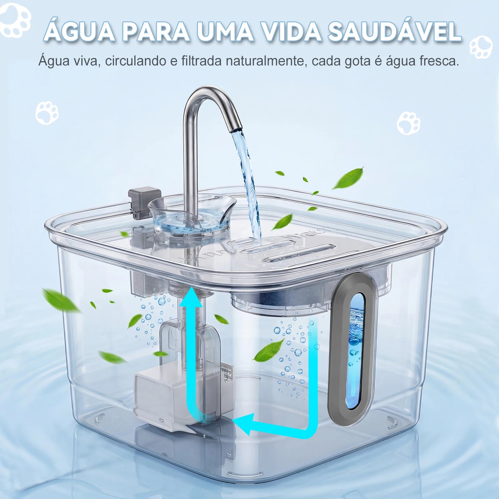 Mstail TY08 Distributeur d'eau automatique 3L en acier inoxydable pour animaux de compagnie, fontaine pour chats et chiens avec fenêtre de visualisation, abreuvoir silencieux, design de robinet classique