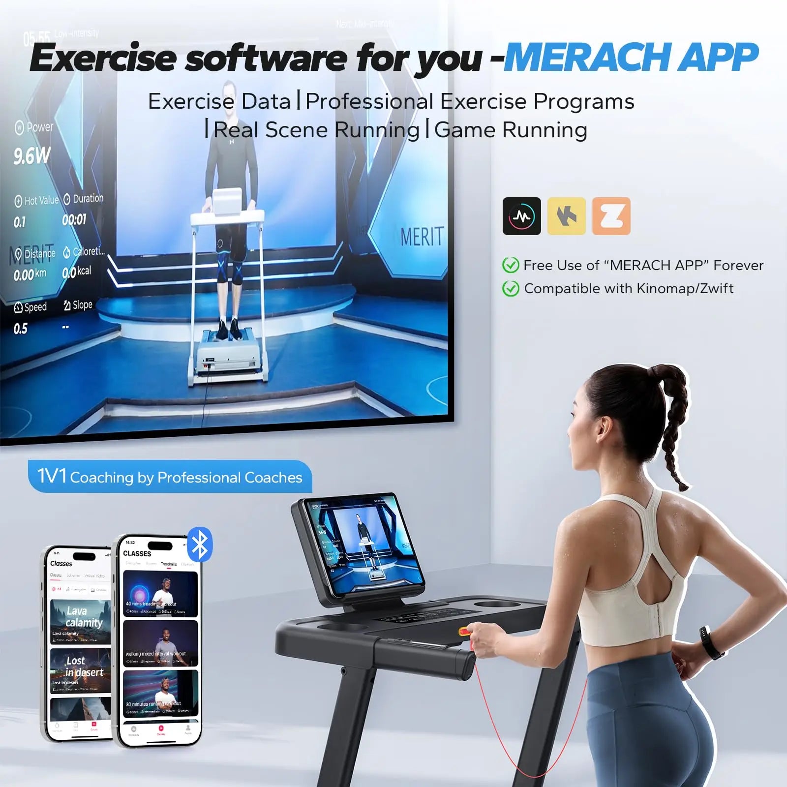 MERACH tapis roulant pliable T12 inclinaison 0.8-12 km/H tapis de marche permettant de gagner de l'espace affichage LED APP surveillance de la fréquence cardiaque 16.5 "ceinture plus large