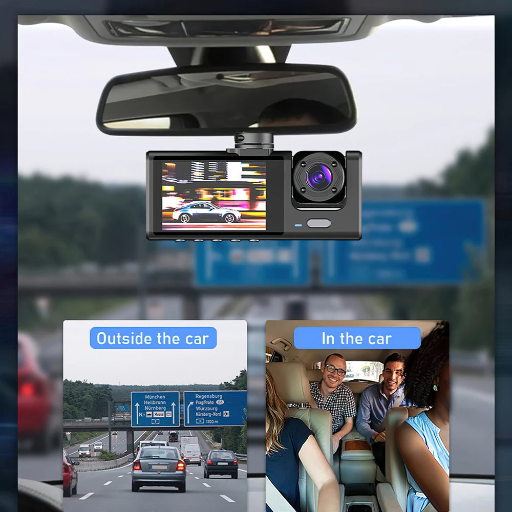 Dashcam 3 Caméras Voiture 1080P – Avant Cockpit Arrière 32Go