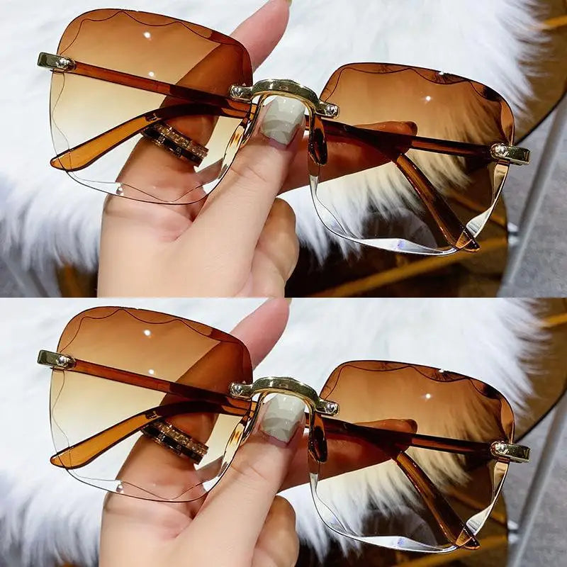 Lunettes de soleil sans monture Y2K, dégradées, mode coréenne, hip-hop, anti-ultraviolets, élégantes, de luxe, pour voyages en plein air, pour femmes et unisexe
