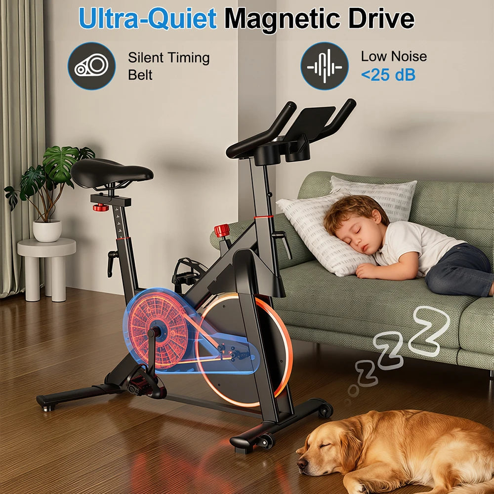 Superun – vélo d'exercice de mise à niveau, vélo d'intérieur à résistance magnétique lisse à 32 niveaux avec support de coussin et moniteur LCD, poids MAX de 300 LBS