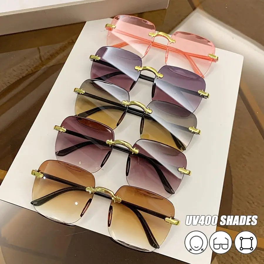 Lunettes de soleil sans monture Y2K, dégradées, mode coréenne, hip-hop, anti-ultraviolets, élégantes, de luxe, pour voyages en plein air, pour femmes et unisexe