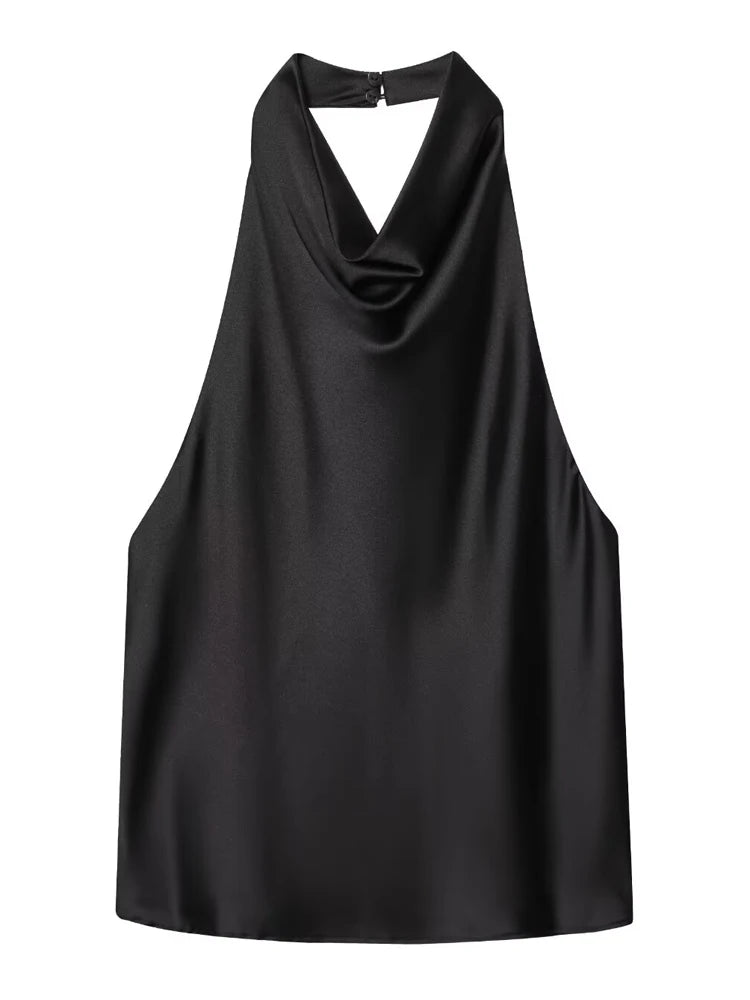 Top Satin Dos Nu Femme – Licou, Élégant, Été