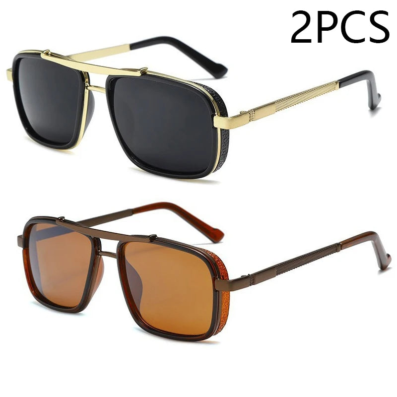 Happator-Lunettes de soleil à double faisceau pour hommes, Punk Square, UV400, Nouveau