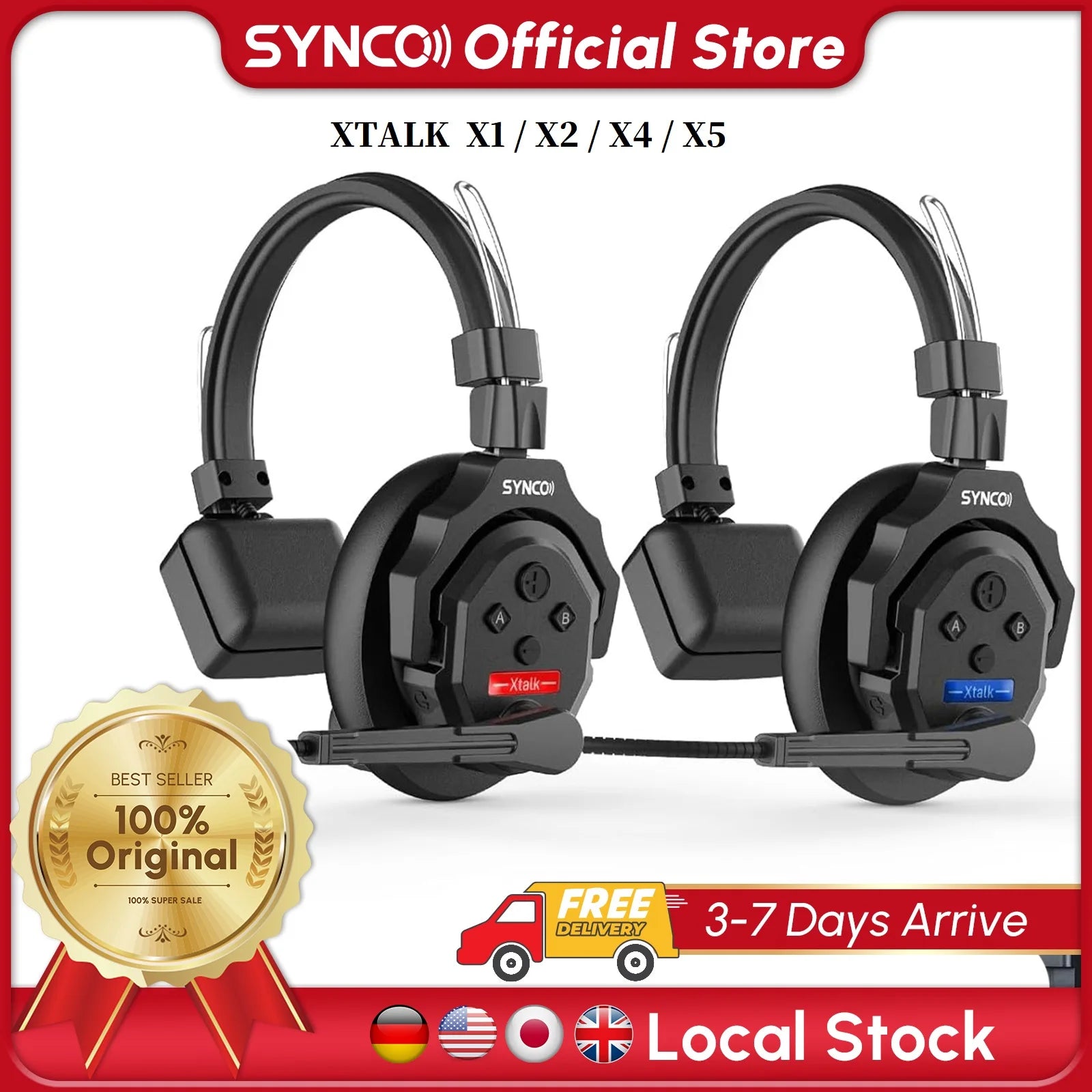 Système d'intercom sans fil SYNCO XTALK X2 X5 2.4G pour 2 personnes, portée 350M (1148FT), autonomie 24H, réduction du bruit pour la prise de vue vidéo