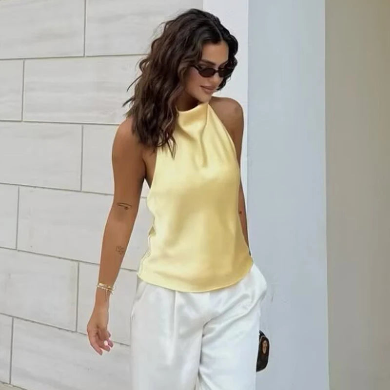 Top Satin Dos Nu Femme – Licou, Élégant, Été