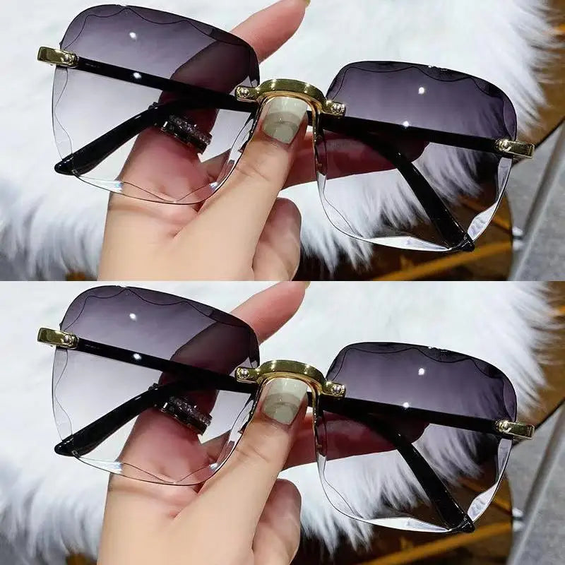Lunettes de soleil sans monture Y2K, dégradées, mode coréenne, hip-hop, anti-ultraviolets, élégantes, de luxe, pour voyages en plein air, pour femmes et unisexe
