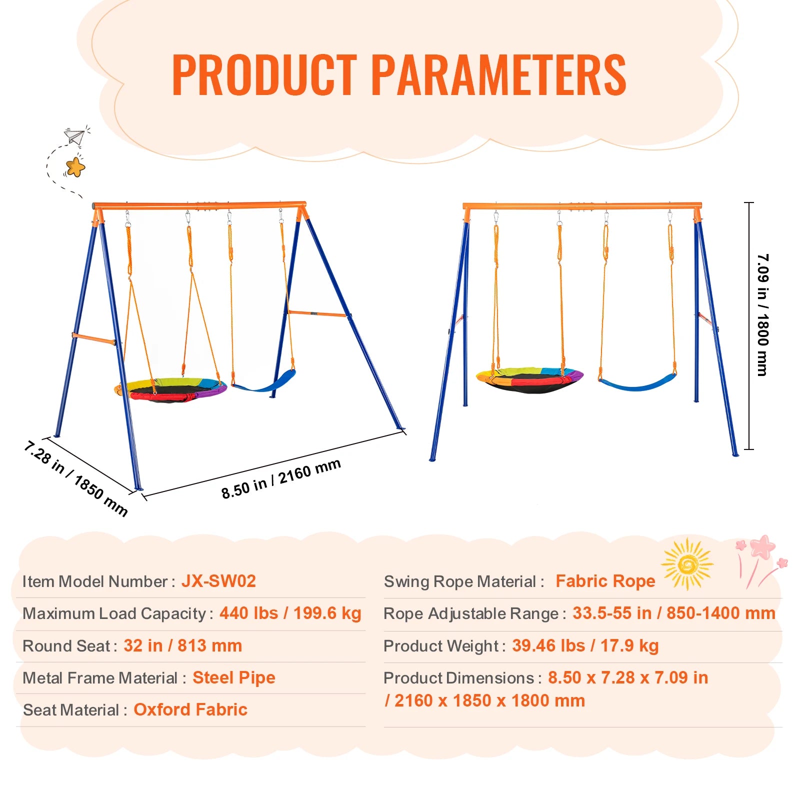 SucceBuy Ensembles de balançoires pour jardin, capacité de 600 lb, avec 1 soucoupe, siège de balançoire, 2 sièges de balançoire à ceinture, balançoire d'extérieur pour enfants