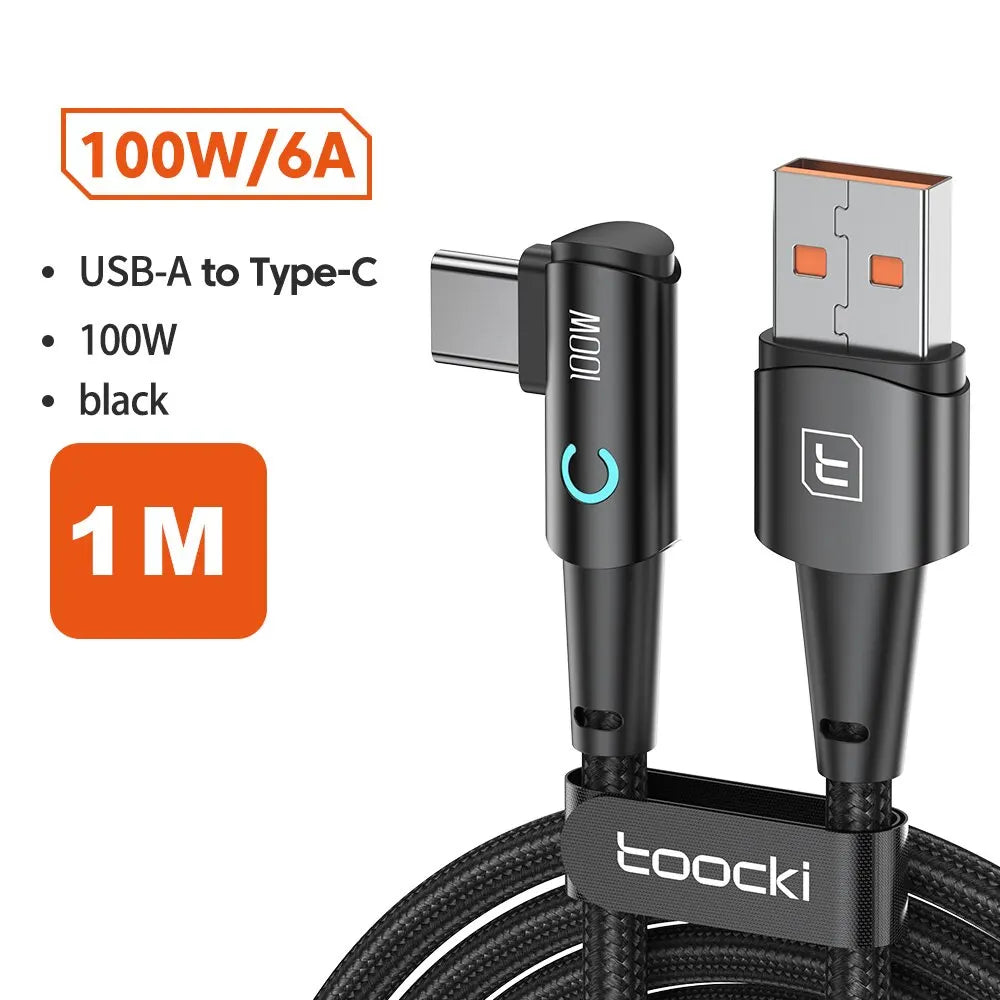 Câble USB-C 100W Charge Rapide – Angle 90°, Compatible Samsung & Huawei