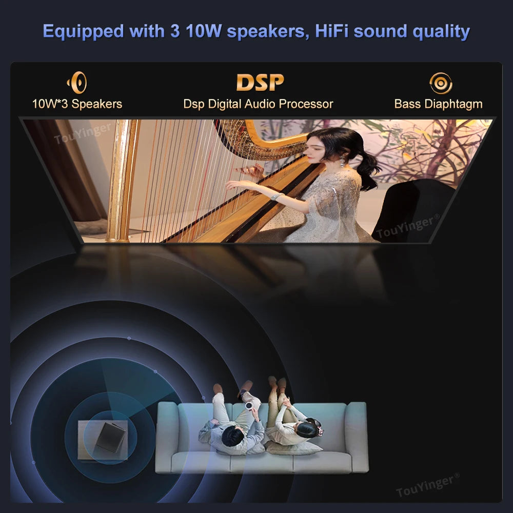 Projecteur de cinéma maison intelligent Touyinger Q12W Pro 2800ANSI Full HD 4K à double écran Wifi Bluetooth