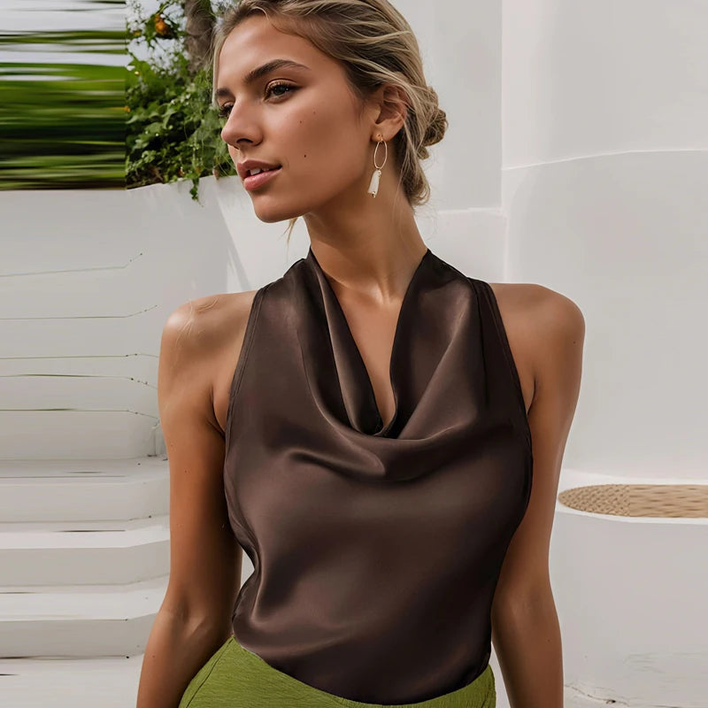 Top Satin Dos Nu Femme – Licou, Élégant, Été