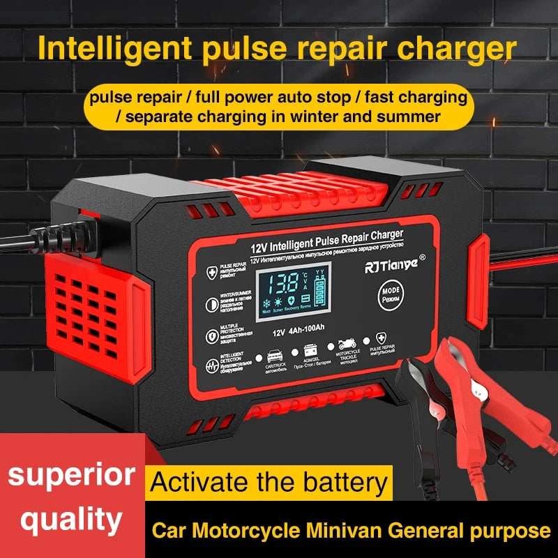 Chargeur Batterie Voiture 12V 6A – Écran LCD, Charge Rapide