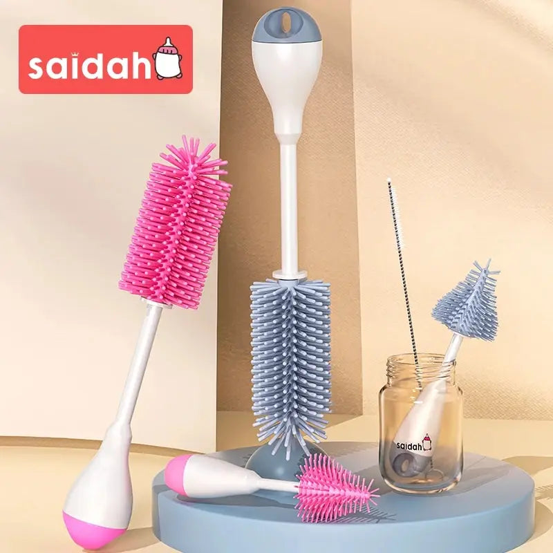 360 degrés Rotation 3 en 1 Silicone biberon sucette brosse lavage eau tasse conteneur paille nettoyage brosse ensemble