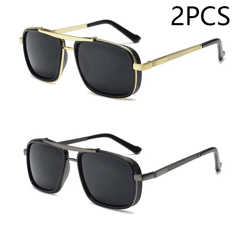Happator-Lunettes de soleil à double faisceau pour hommes, Punk Square, UV400, Nouveau