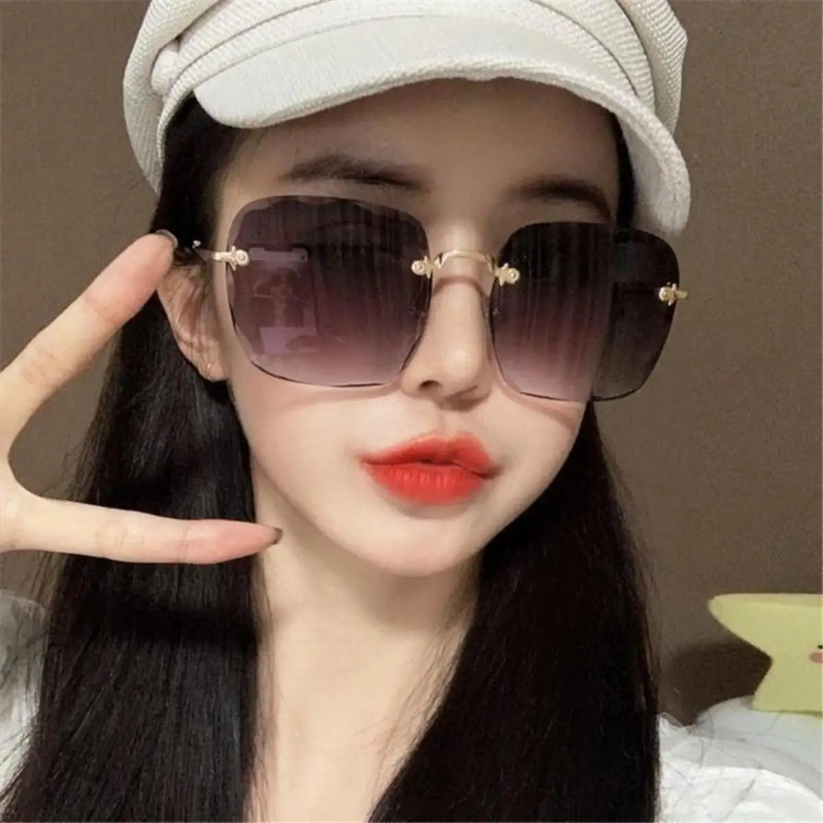 Lunettes de soleil sans monture Y2K, dégradées, mode coréenne, hip-hop, anti-ultraviolets, élégantes, de luxe, pour voyages en plein air, pour femmes et unisexe