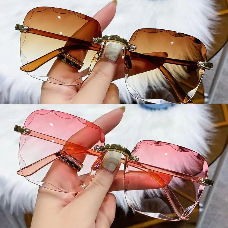 Lunettes de soleil sans monture Y2K, dégradées, mode coréenne, hip-hop, anti-ultraviolets, élégantes, de luxe, pour voyages en plein air, pour femmes et unisexe