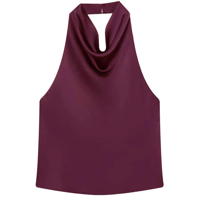 Top Satin Dos Nu Femme – Licou, Élégant, Été