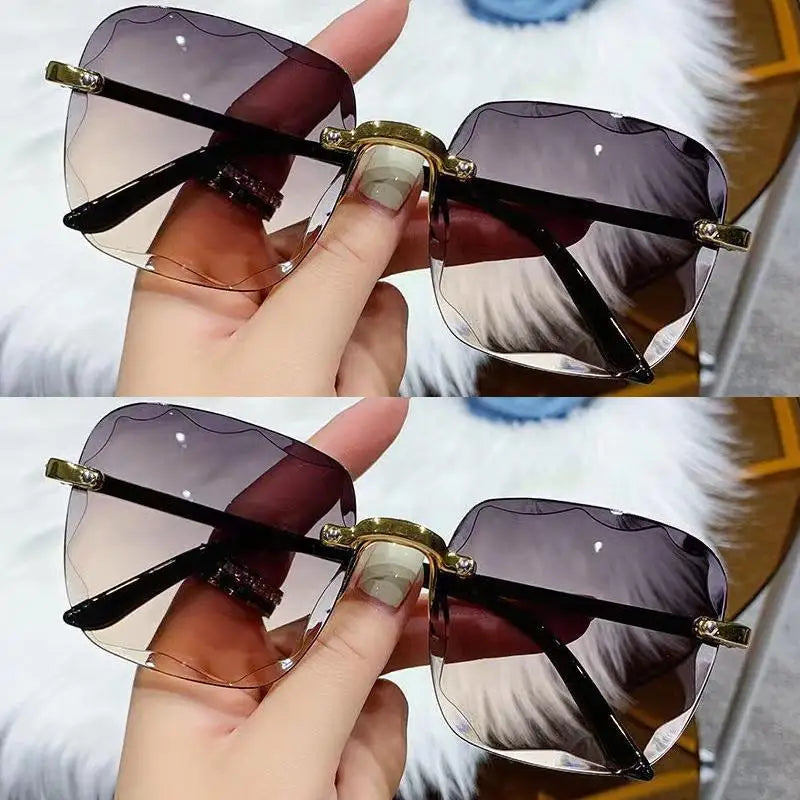 Lunettes de soleil sans monture Y2K, dégradées, mode coréenne, hip-hop, anti-ultraviolets, élégantes, de luxe, pour voyages en plein air, pour femmes et unisexe