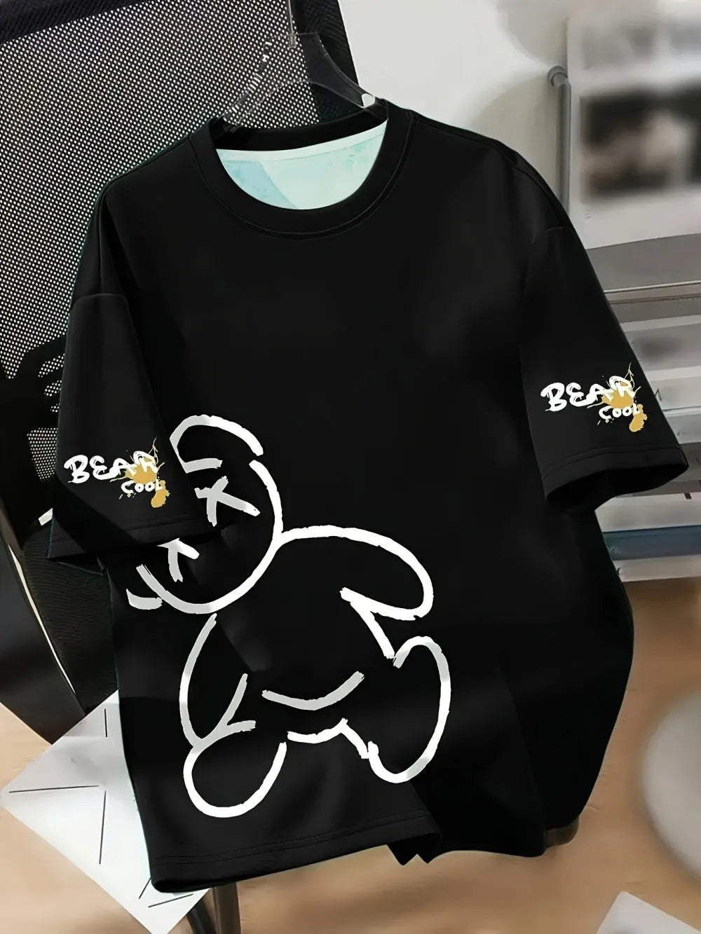 T-shirt Homme Imprimé Ours – Décontracté, Idée Cadeau