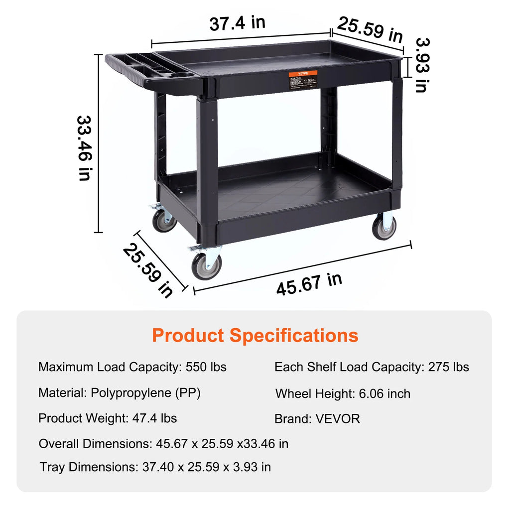 SucceBuy chariot de service utilitaire à 2/3 étagères Dolly avec 360 °   Poignée de rangement ergonomique à roues pivotantes pour entrepôt/garage/nettoyage