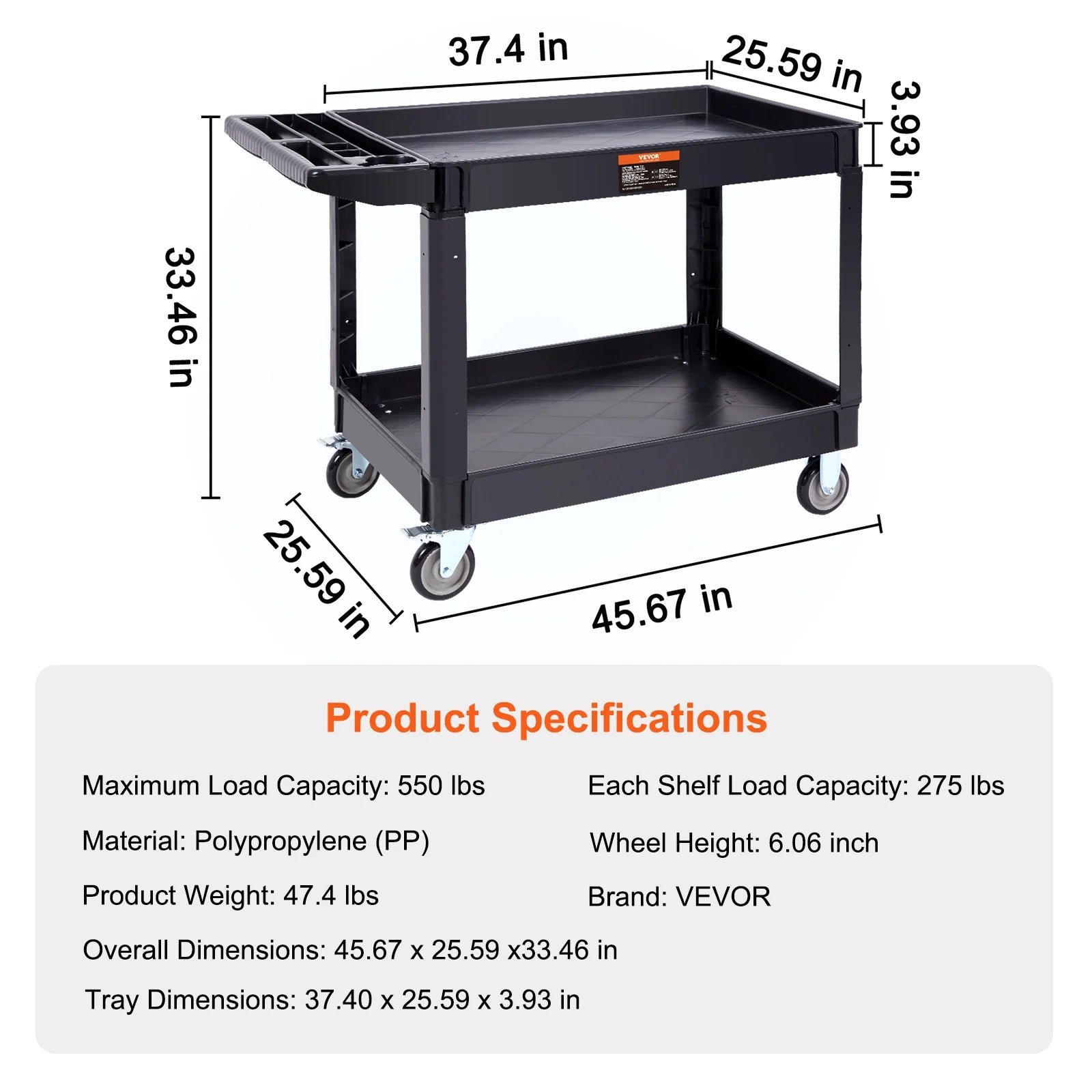 SucceBuy chariot de service utilitaire à 2/3 étagères Dolly avec 360 °   Poignée de rangement ergonomique à roues pivotantes pour entrepôt/garage/nettoyage