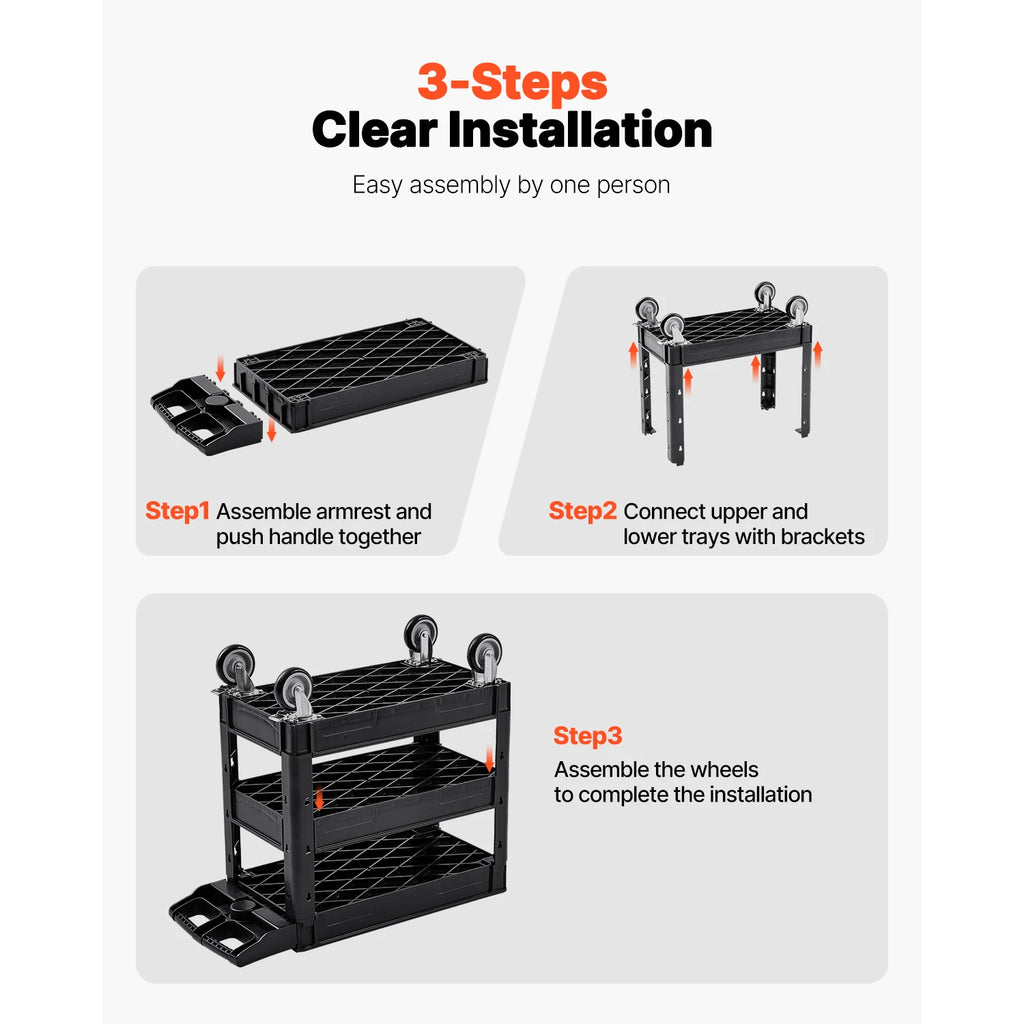SucceBuy chariot de service utilitaire à 2/3 étagères Dolly avec 360 °   Poignée de rangement ergonomique à roues pivotantes pour entrepôt/garage/nettoyage