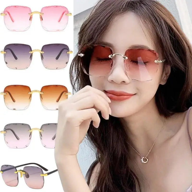 Lunettes de soleil sans monture Y2K, dégradées, mode coréenne, hip-hop, anti-ultraviolets, élégantes, de luxe, pour voyages en plein air, pour femmes et unisexe