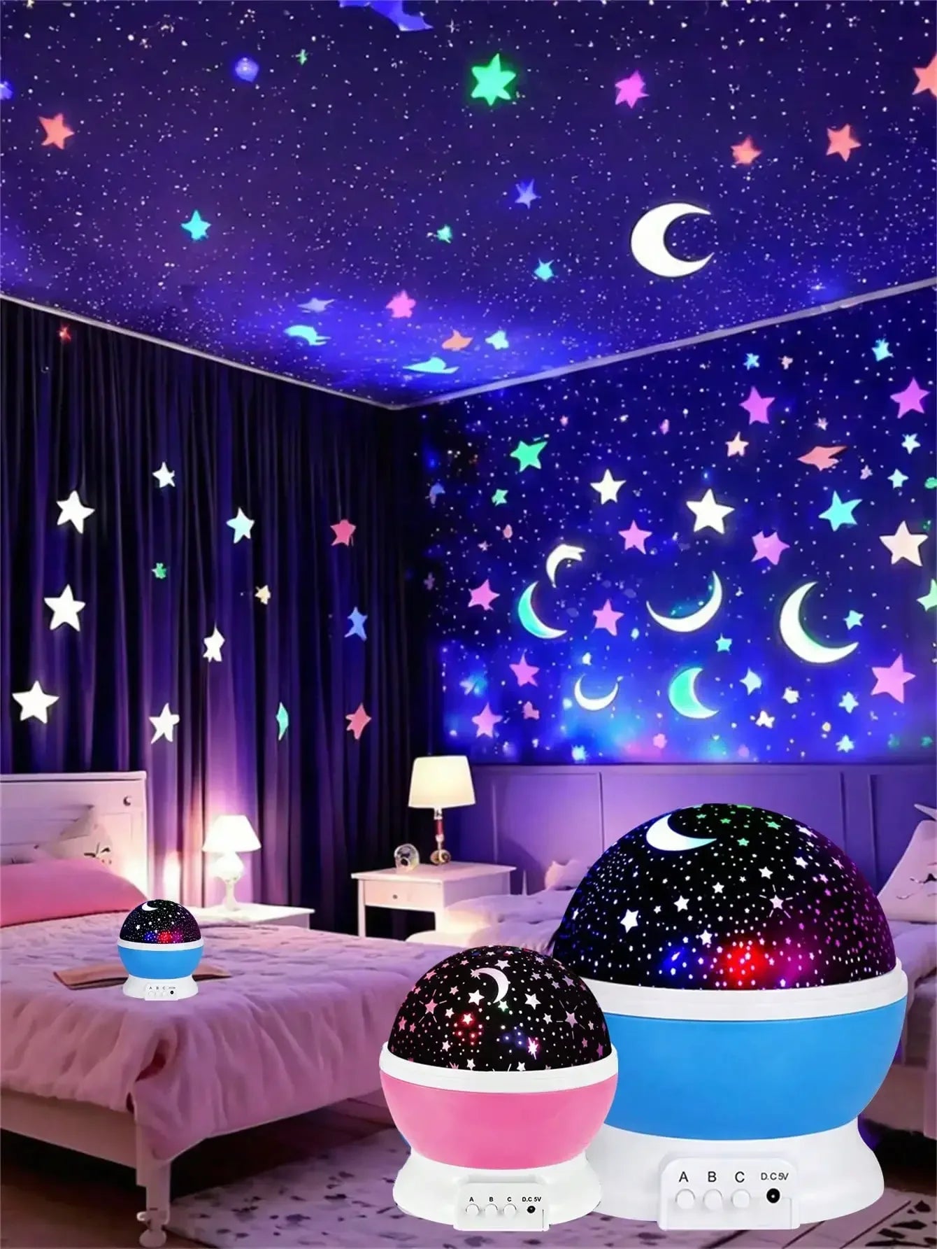 360 °   Lampe de projection rotative LED étoile et lune, idéale pour la décoration de chambre, cadeau d'anniversaire pour garçons et filles, cadeau parfait