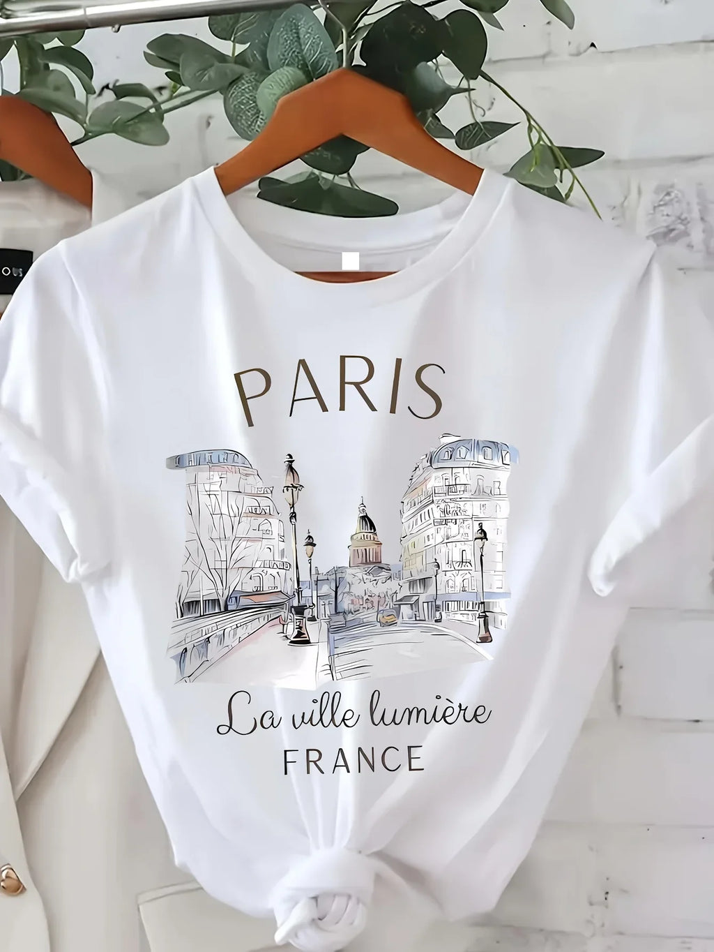 T-shirt Paris Femme – Imprimé Vintage, Manches Courtes, Été