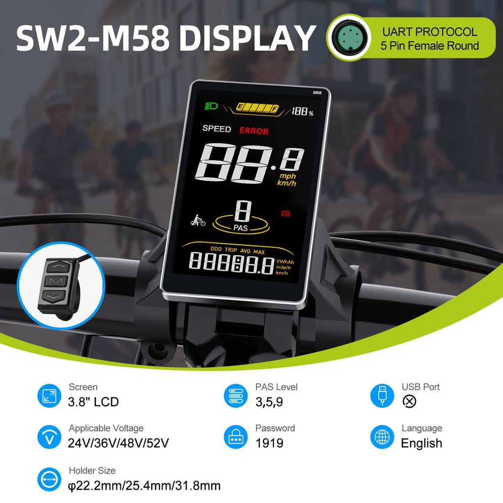 Bafang UART protocole d'affichage Instrument LCD 36V 48V 52V EKD01 ordinateur Bluetooth DZ40 DPC18 SW2-M58 pour Kits de vélo électrique Hub Mid Motor