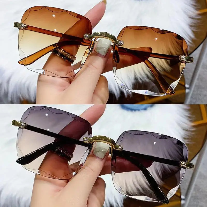 Lunettes de soleil sans monture Y2K, dégradées, mode coréenne, hip-hop, anti-ultraviolets, élégantes, de luxe, pour voyages en plein air, pour femmes et unisexe