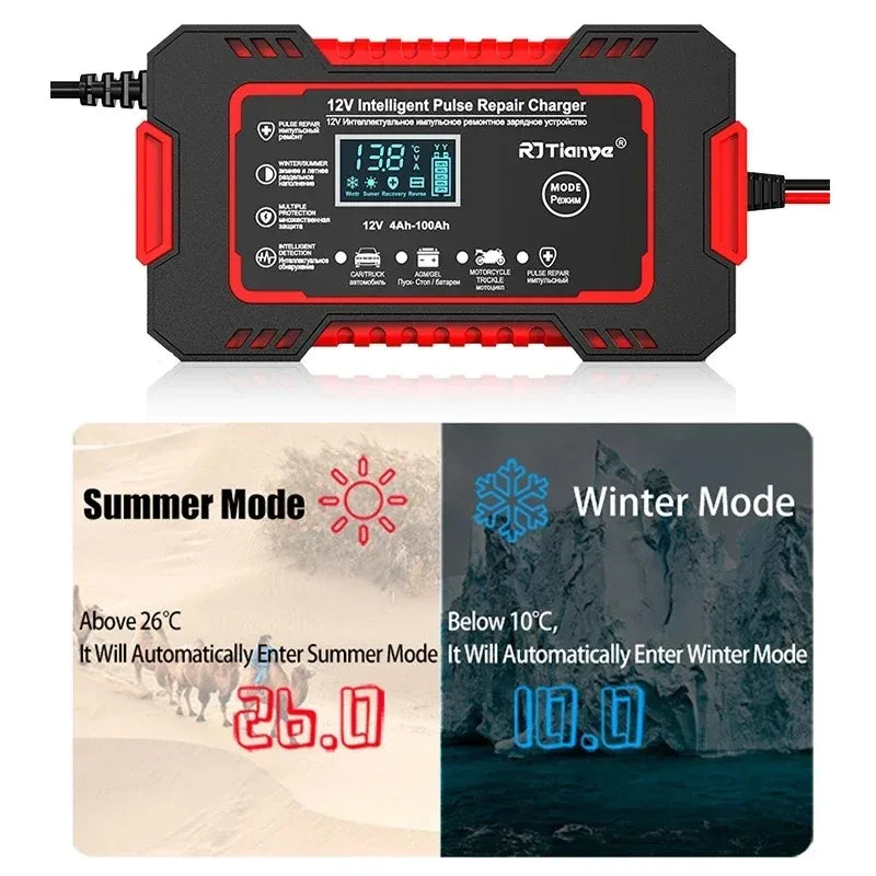 Chargeur Batterie Voiture 12V 6A – Écran LCD, Charge Rapide