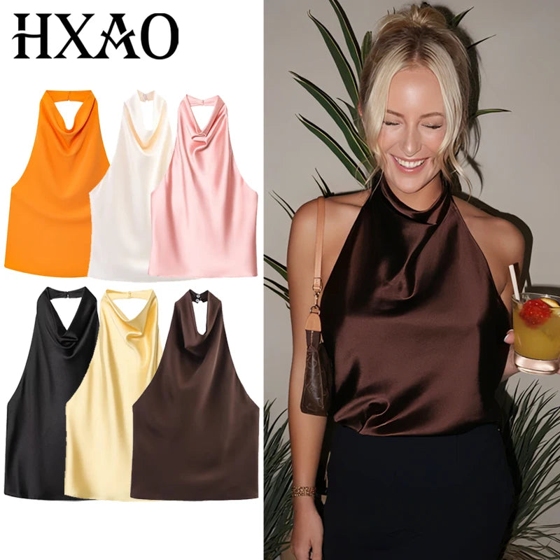 Top Satin Dos Nu Femme – Licou, Élégant, Été