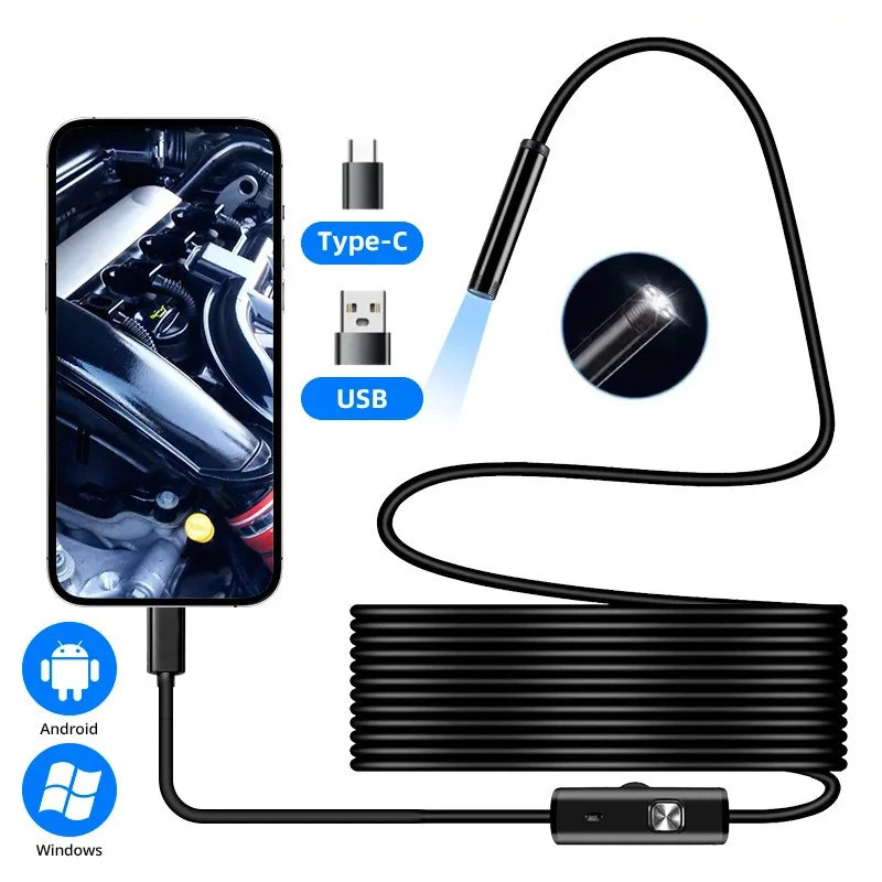 Caméra endoscopique Type-C 5,5/7,0 mm, étanche IP67, avec 6 LED réglables, USB Android, boroscope d'inspection flexible pour téléphone et PC